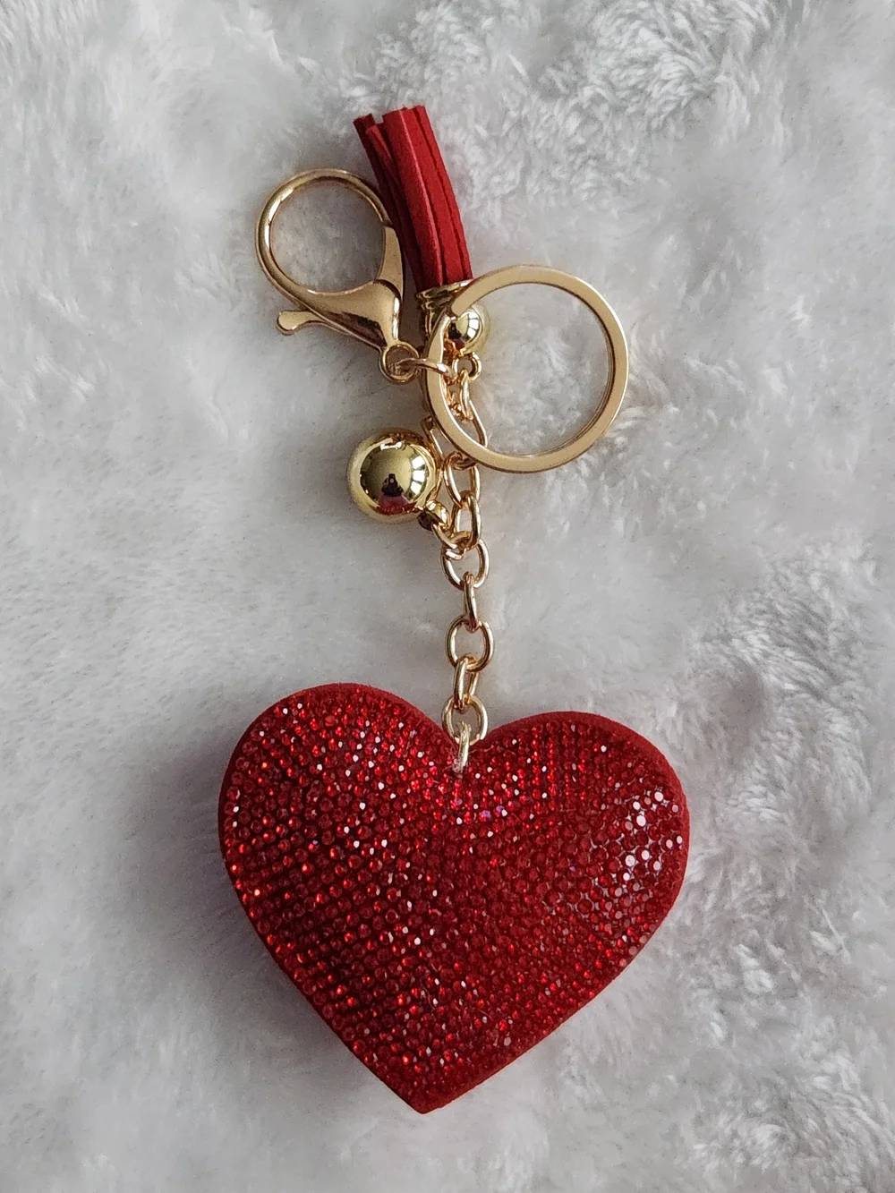 Red Heart Rhinestone Keychain Sparkling Bag Charm